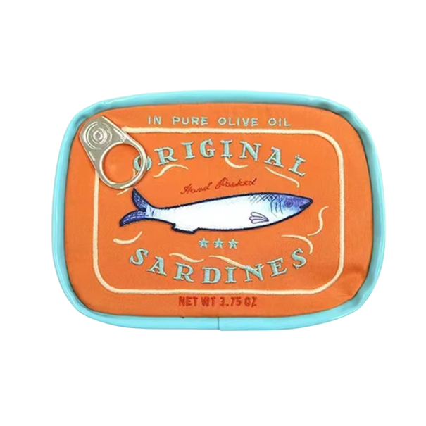 Pouch cosmetic cu sardine conservate 17,5 x 11,5 x 4,5 cm Geantă de călătorie pentru femei din PU cu fermoar Pouch creativ drăguț pentru toaletă pentru vacanță portocaliu deschis