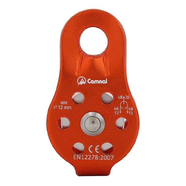 Poulie simple 8,1 x 4,4 cm Alliage d'aluminium pour escalade et alpinisme Corde jusqu'à 12 mm Charge maximale 26 kN Haute résistance orange