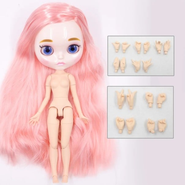 Poupée en plastique 30 cm avec frange sur le côté et différentes nuances de cheveux Réaliste Plastique résistant rose