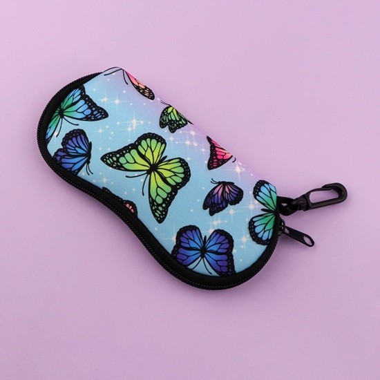 Pouzdro na brýle 17,9 x 8,5 cm s motýli Zip a karabina Ochranné pouzdro na brýle s dekorem motýlů pro každodenní použití modrá