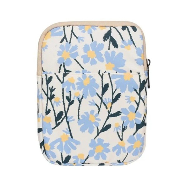 Pouzdro na čtečku elektronických knih se zipem 15 x 21 cm polyester měkká podšívka krémové s modrými květy do batohu i tašky 1
