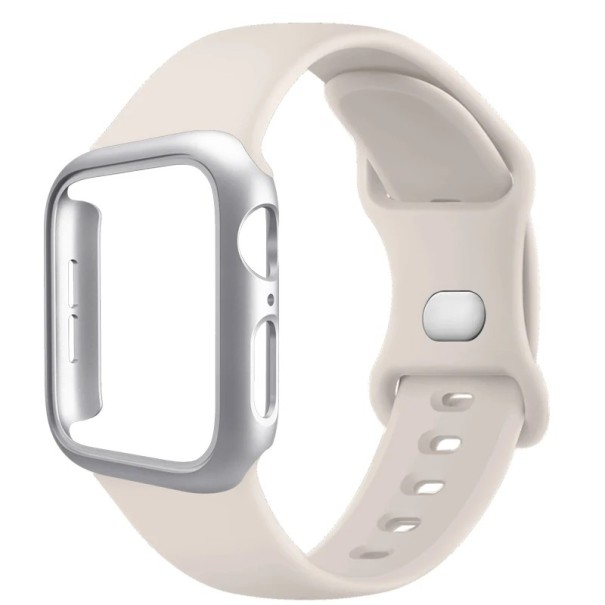 Pouzdro na hodinky PC + silikonový řemínek pro Apple Watch 38 mm Super ochranný set pevné pouzdro a měkký pásek kompatibilní s více modely béžova