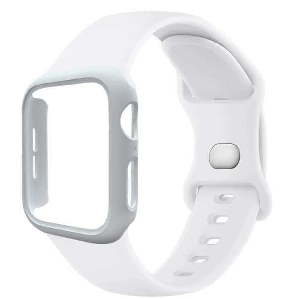 Pouzdro na hodinky PC + silikonový řemínek pro Apple Watch 38 mm Super ochranný set pevné pouzdro a měkký pásek kompatibilní s více modely bílá