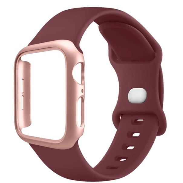 Pouzdro na hodinky + silikónový remienok pre Apple Watch Series 10 42 mm Super ochranný set odolné pouzdro a flexibilný pásek kompatibilné modely Wine Red