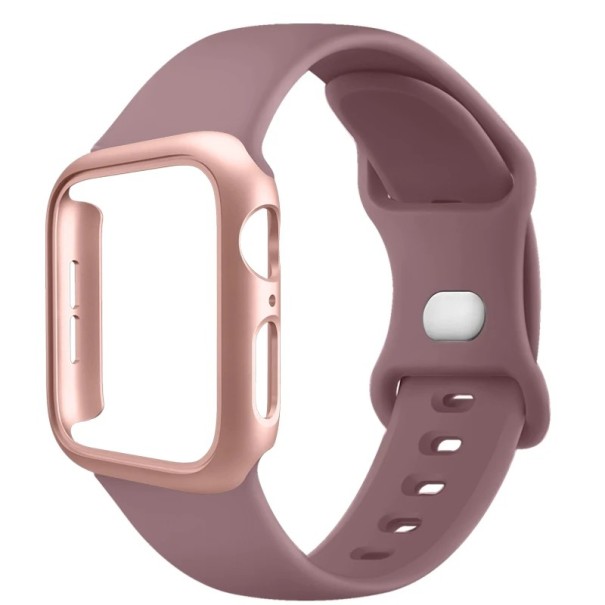 Pouzdro na hodinky + silikonový řemínek pro Apple Watch 42 mm Super ochranný set pevné pouzdro a měkký pásek kompatibilní s více modely Fog Purple
