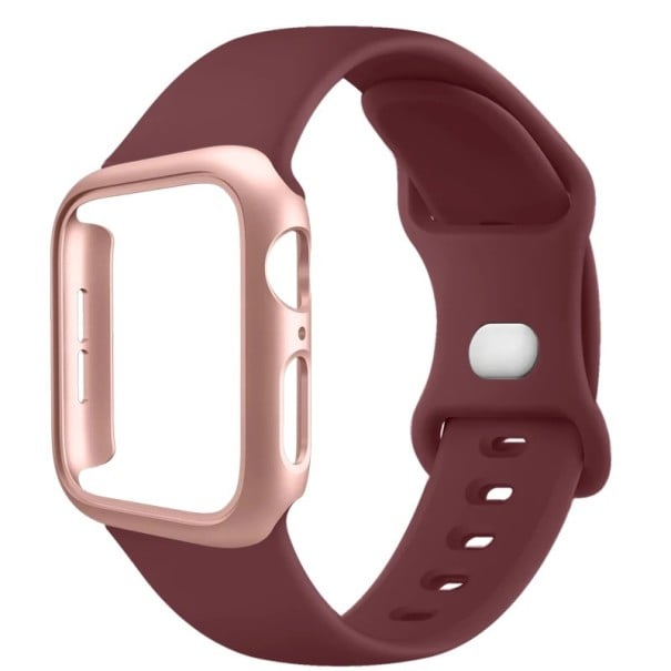 Pouzdro na hodinky + silikonový řemínek pro Apple Watch 42 mm Super ochranný set pevné pouzdro a měkký pásek kompatibilní s více modely Wine Red