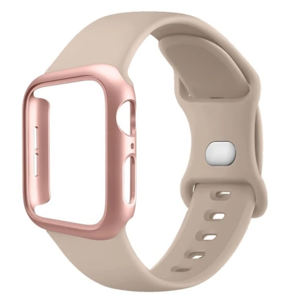 Pouzdro na hodinky + silikonový řemínek pro Apple Watch 44 mm Super ochranný set odolné pouzdro a měkký pásek kompatibilní s více modely Milk coffee
