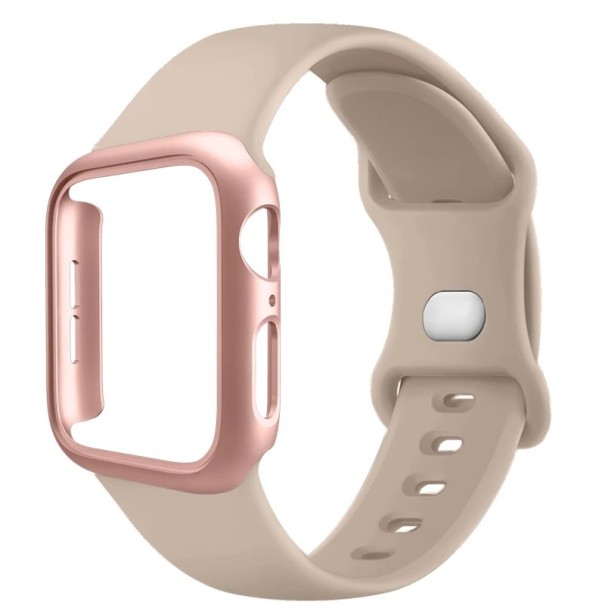 Pouzdro na hodinky + silikonový řemínek pro Apple Watch 45 mm Super ochranný set odolné pouzdro a měkký pásek kompatibilní s více modely Milk coffee