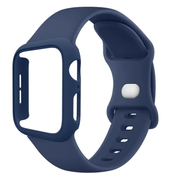 Pouzdro na hodinky + silikonový řemínek pro Apple Watch 45 mm Super ochranný set odolné pouzdro a měkký pásek kompatibilní s více modely Navy blue