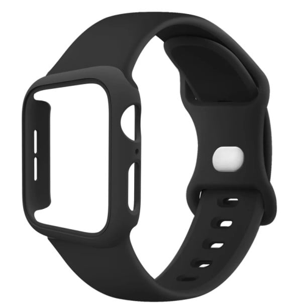 Pouzdro na hodinky + silikonový řemínek pro Apple Watch Series 10 42 mm Super ochranný set odolné pouzdro a flexibilní pásek kompatibilní modely černá