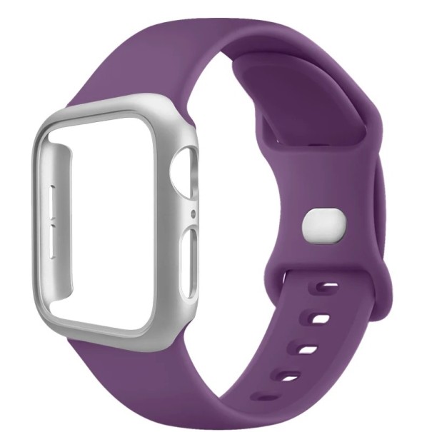 Pouzdro na hodinky + silikonový řemínek pro Apple Watch Series 10 42 mm Super ochranný set odolné pouzdro a flexibilní pásek kompatibilní modely Purple