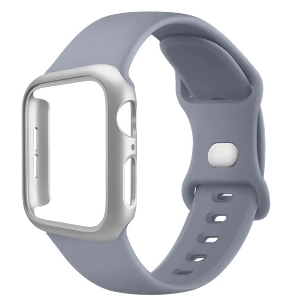 Pouzdro na hodinky + silikonový řemínek pro Apple Watch Series 10 42 mm Super ochranný set odolné pouzdro a flexibilní pásek kompatibilní modely šedo-modrá