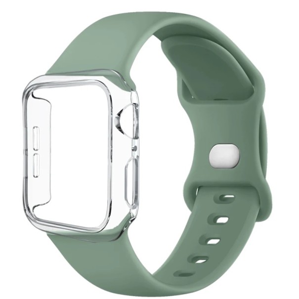 Pouzdro na hodinky + silikonový řemínek pro Apple Watch Series 10 46 mm Odolné ochranné pouzdro a flexibilní pásek Super ochrana kompatibilní modely olive