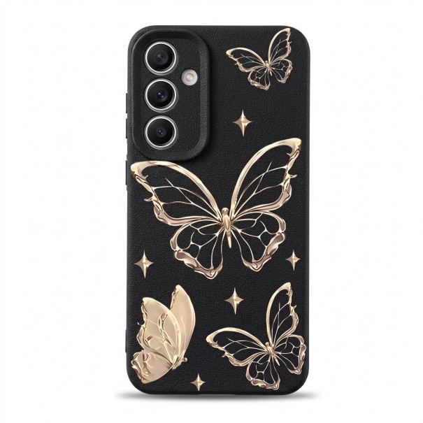 Pouzdro na Samsung Galaxy S24 Ultra S motivem motýlů Silikonový kryt s ochranou fotoaparátu Ochranný obal na mobil S24 Ultra Na každý den černá