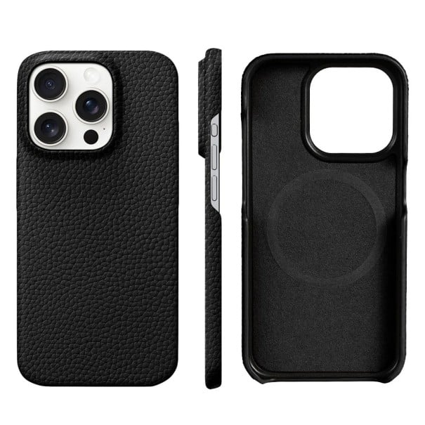 Pouzdro pro iPhone 17 Pro Magnetický chránič Hovězí kůže Luxusní ochranný kryt s pevným magnetem pro každodenní ochranu černá