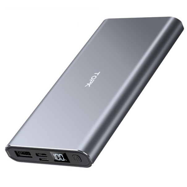 Power bank 10000 mAh z wyświetlaczem LED srebrny