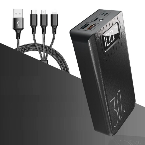 Power bank kijelzővel és USB kábellel 30000 mAh fekete