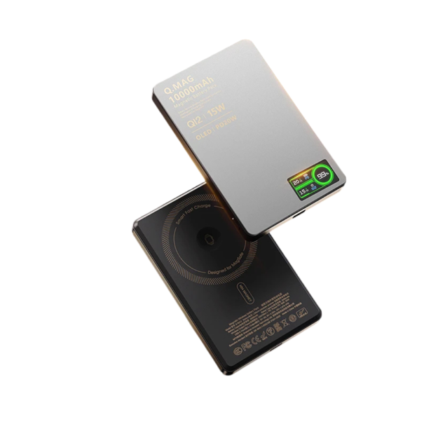 Powerbank 10000 mAh com carregamento sem fios magnético, ecrã digital e arrefecimento com camada de grafeno prateado