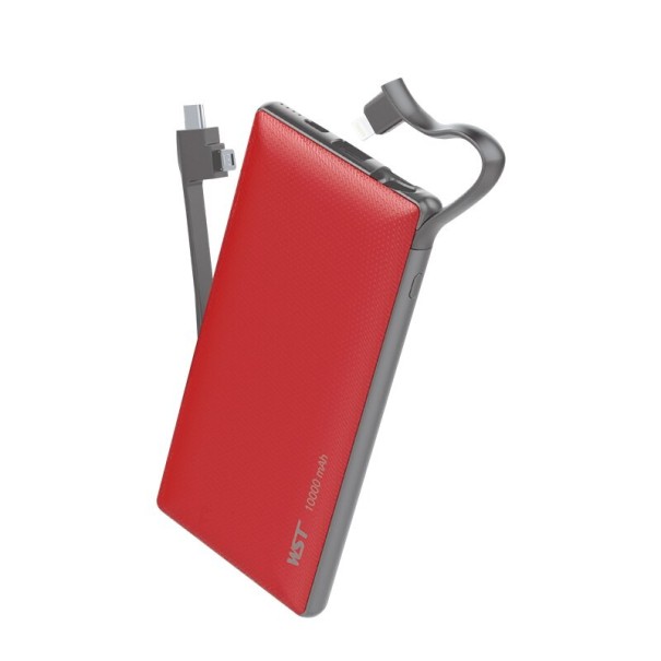 Powerbank 10000 mAh med kabel rød