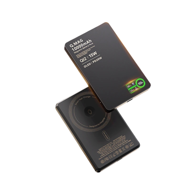 Powerbank 10000 mAh med magnetisk trådløs opladning, digitalt display og køling med grafenlag grå