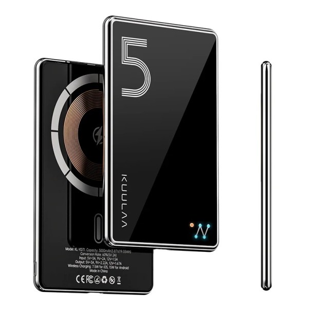 Powerbank 5000 mAh Μαγνητικός Ασύρματος Φορτιστής 20W Μαύρη Εξωτερική Μπαταρία Γρήγορη Φόρτιση για iPhone 16 15 Κινητή Power Bank 1