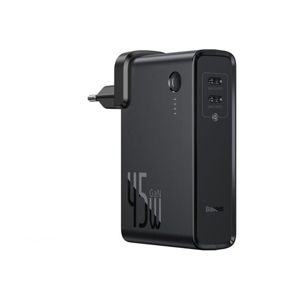 Powerbank GaN com carregamento de rede dual USB-C 10000 mAh preto