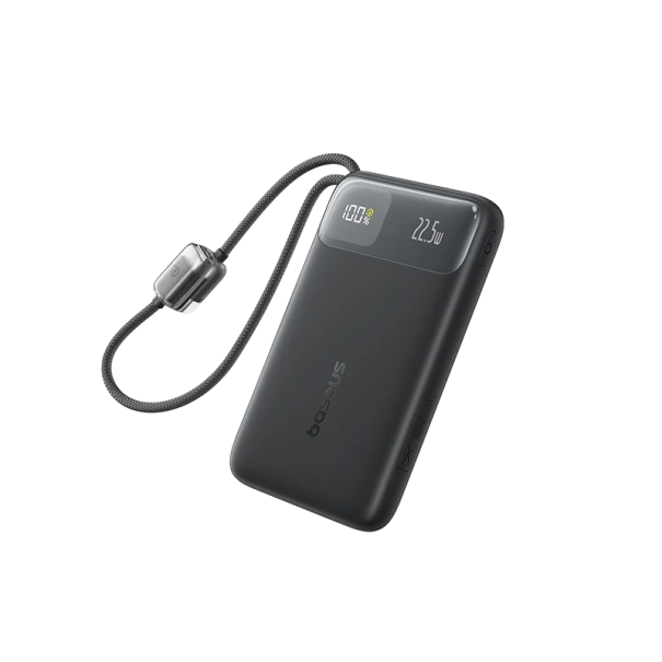 Powerbanka Baseus Se dvěma vestavěnými kabely USB-C a výstupem 22,5 W 10 000 mAh Lithium-iontová baterie Na telefon i cestování černá