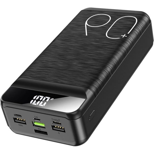 Powerbanka Digitální displej a vestavěná svítilna 60000 mAh 222 Wh 3,7 V Více portů USB a USB-C Černá Na cesty kempování i výpadky proudu 1