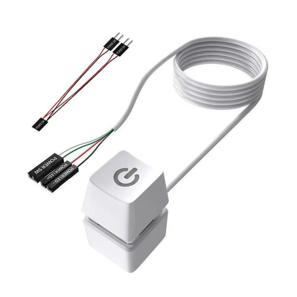 Pöytätietokoneen kytkin 1,8m kaapelilla RGB-taustavalolla 7 väriä Virtakytkin PC:lle Pelitarvikkeet 2 x 2 x 3,1 cm valkoinen
