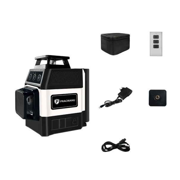 Poziom laserowy PRACMANU 12 linii 3D 360° zielona wiązka Samopoziomujący z pilotem Ładowanie przez USB-C Miniaturowa, kompaktowa konstrukcja 1