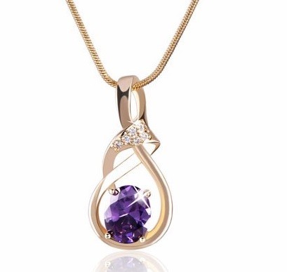 Pozlátený dámsky náhrdelník so zirkónom J3066 purpurová