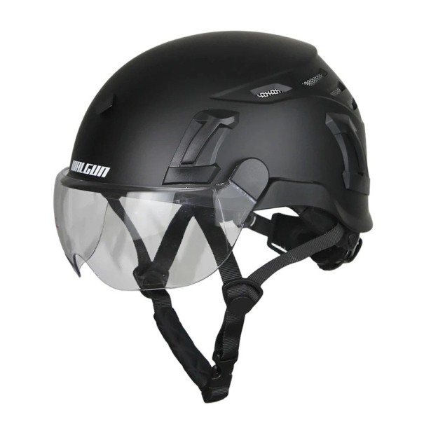 Pracovní bezpečnostní helma s integrovaným štítem a brýlemi WALGUN K202 Velikost 53-63 cm ABS a EPS Nastavitelná kolečkem Pro stavbu černá