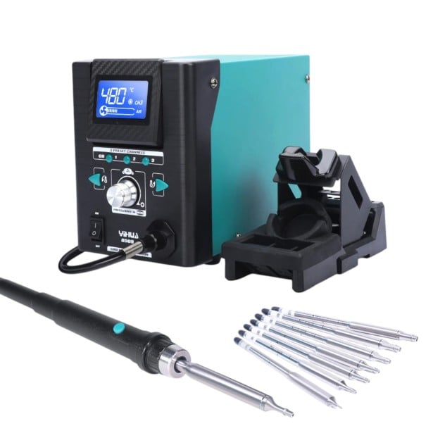 Præcisions varm luft station 22,2 x 12 x 15,2 cm 170 W med dyser fra 0,5 mm og temperatur 100–480 °C i turkis farve til BGA reparationer 1