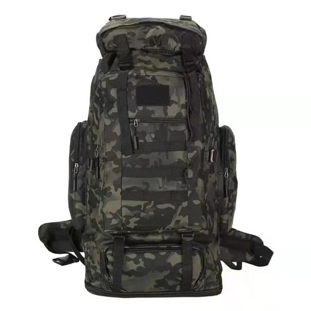 Praktický turistický batoh 100 l Rozměry po roztažení 40 x 30 x 90 cm Oxford 600D s polyesterem Popruhy MOLLE Na expedice maskáčová černá