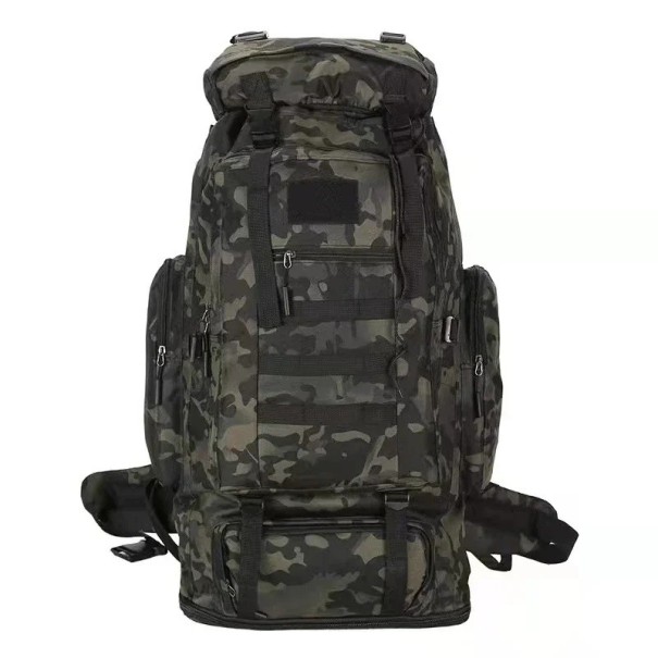Praktický turistický batoh 80 l Rozmery po rozšírení 34 x 17 x 72 cm Oxford 600D s polyesterom Popruhy MOLLE Na trekking kemping maskáčová čierna