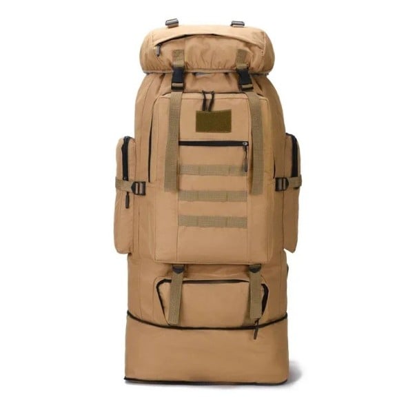 Praktischer Rucksack für Wanderungen 100 l Abmessungen nach dem Ausdehnen 40 x 30 x 90 cm Oxford 600D mit Polyester Molle-Gurte Für khaki