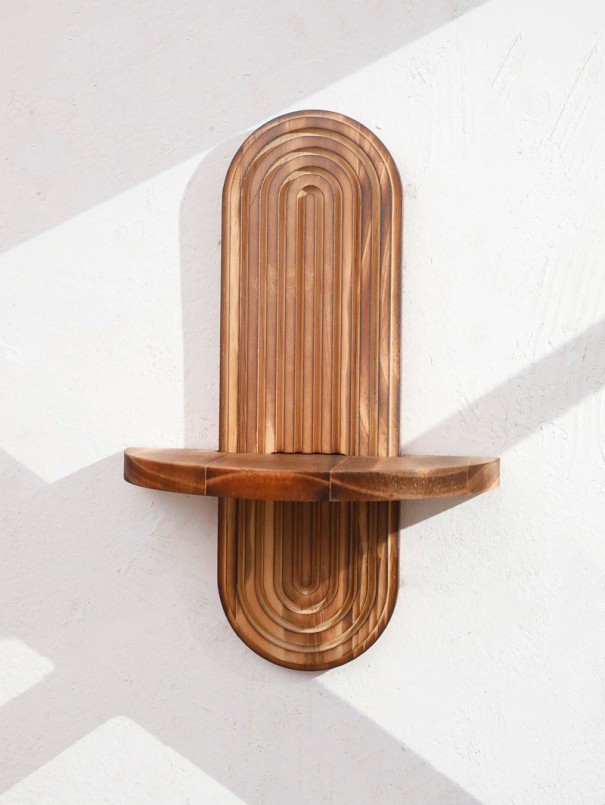Prateleira de parede em madeira estilo Boho com espaço de armazenamento, design elegante castanho