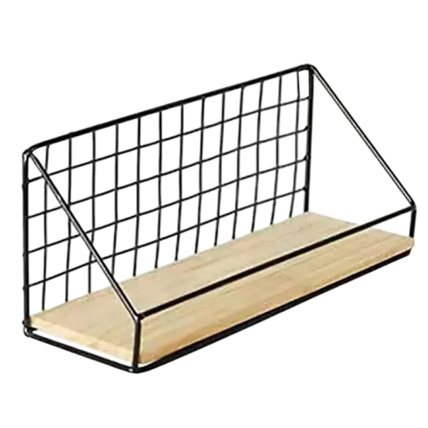 Prateleira suspensa com estrutura metálica e prateleira de madeira 30 x 10,5 x 14 cm Tamanho M Prateleira industrial de parede Decoração de madeira 1