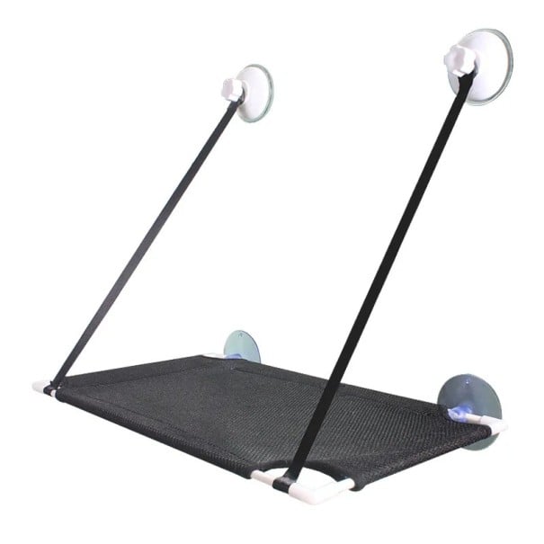 Prateleira suspensa para animais de estimação com ventosas para vidro e correias de nylon Dimensões 50 x 30 cm preto