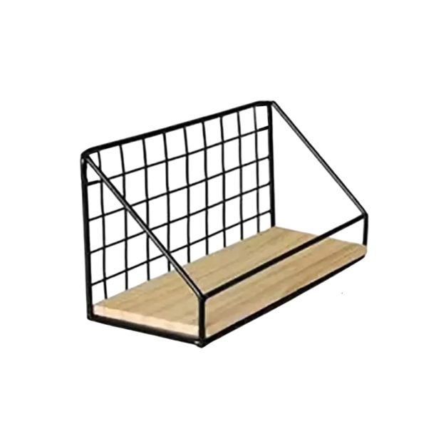 Prateleira suspensa tamanho S 25 x 10 x 13 cm Estrutura metálica com prateleira de madeira Prateleira de parede moderna para casa de banho, cozinha 1