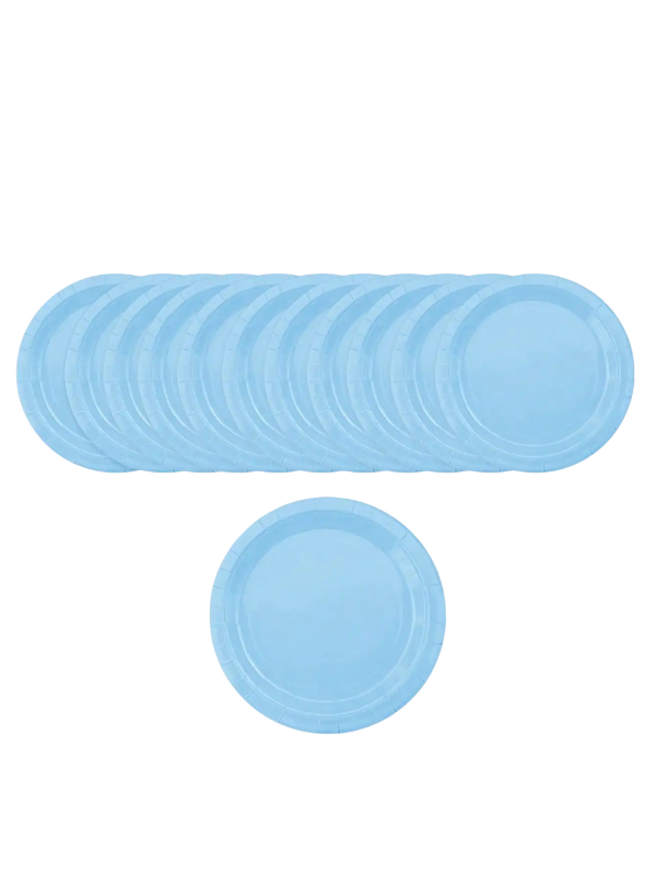 Pratos de papel descartáveis 22,6 cm em azul claro para festas - Conjunto de 10 pratos redondos para aniversários e refeições 1