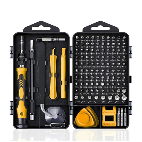 Precision Screwdriver Set 122 in 1 with Magnetiser and Plastic Openers Repair Kit for Electronics and Mobile Phones Yellow 1