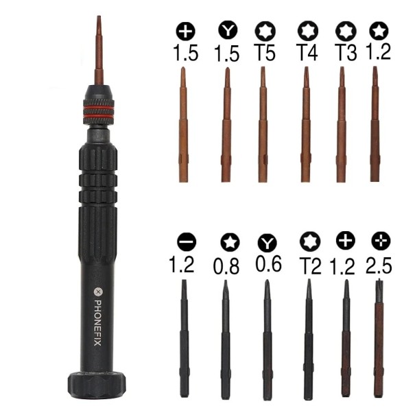 Precisionsskruvmejsel med utbytbara bits 12-i-1 fint kit för elektronikreparation mobiltelefoner glasögon klockor antistatiskt handtag 1