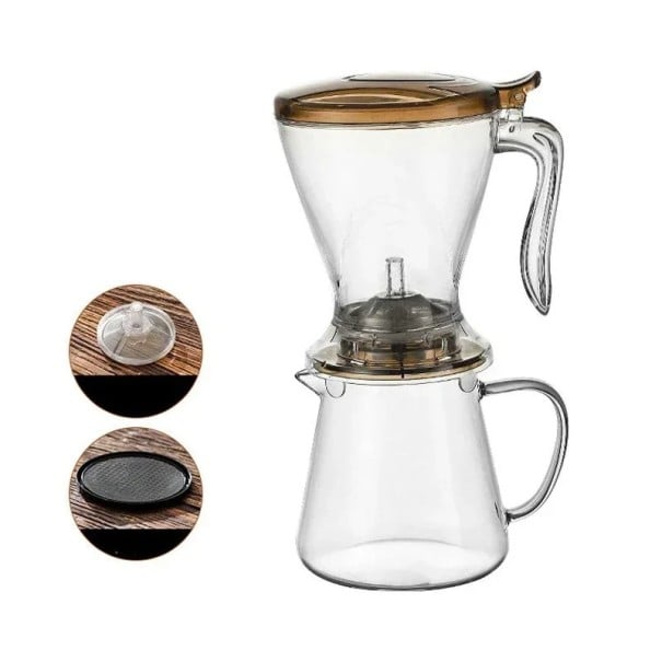 Překapávač na kávu s konvičkou 580 ml + 550 ml PC filtr skleněná konvice ruční příprava kávy pour over set hnědá