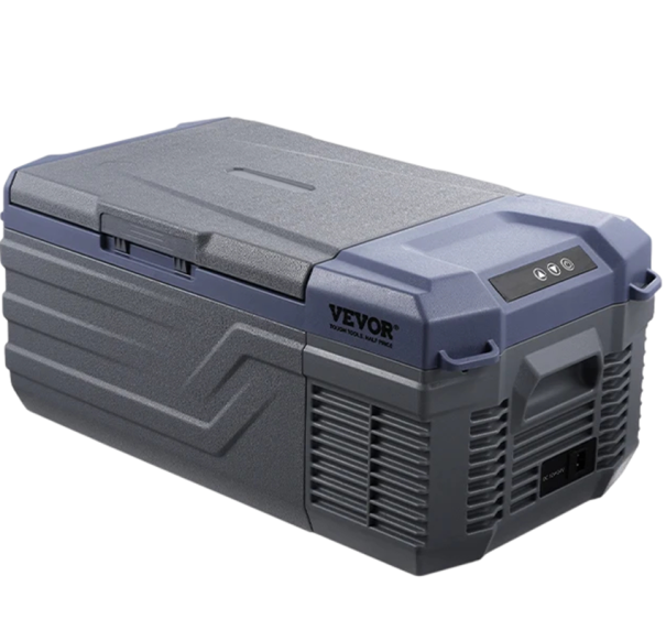 Prenosná autochladnička 15 l 602×328×263 mm modro šedá kompaktná do auta na cestovanie kempovanie aj dlhšie jazdy