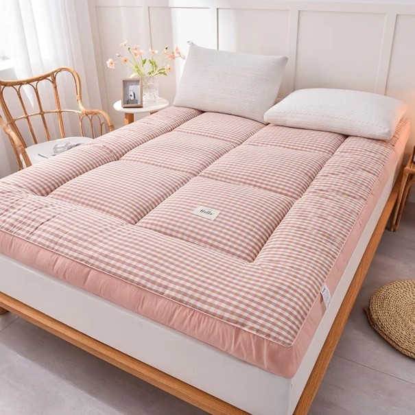 Přenosná cestovní matrace 90 x 200 x 10 cm, prošívaný topper s textilním potahem, na zem, podlahu, kemp, chatu i pro hosty růžová