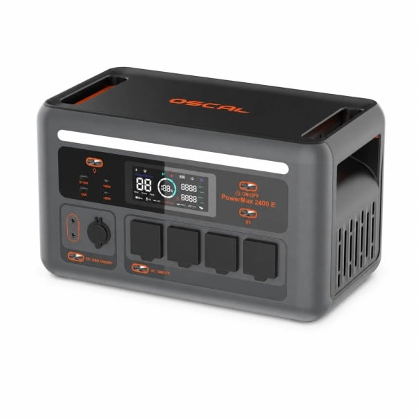 Přenosná elektrárna OSCAL PowerMax 1800 SE 1800 W 1024 Wh baterie LiFePO4 Ovládání přes aplikaci Šedo-černá Solární generátor na kempování 1
