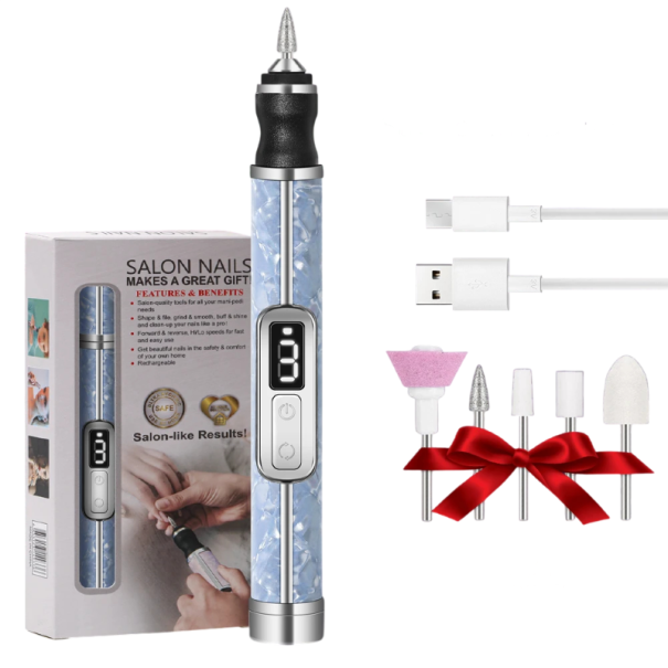 Přenosná elektrická bruska na nehty 20000 ot./min se 4 rychlostmi USB nabíjením a LED displejem pro manikúru pedikúru a leštění modrá