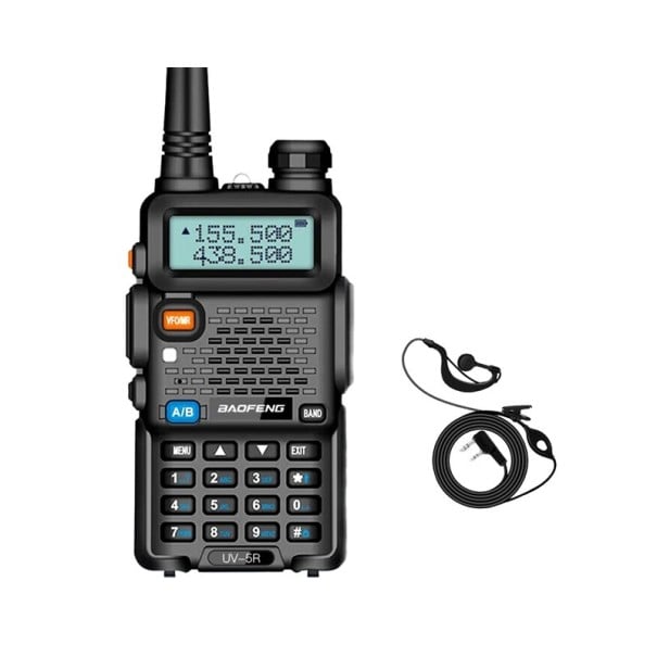 Přenosná ruční vysílačka Baofeng UV-5R 128 kanálů dosah 3 až 5 km FM rádio s LED displejem svítilnou a sluchátkem černá na výlety 1