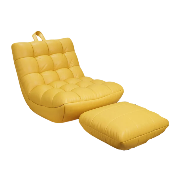Prenosné kreslo s podnožkou 80 x 85 x 75 cm a 60 x 60 cm umelá koža polstrované sedacie kreslo s opierkou do obývacej izby aj spálne žltá